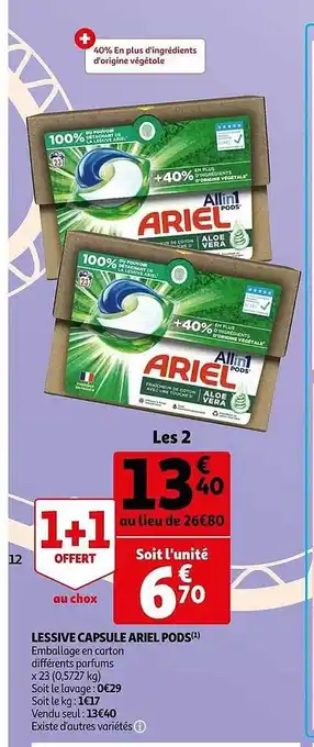 Auchan Lessive capsules ariel pods offre