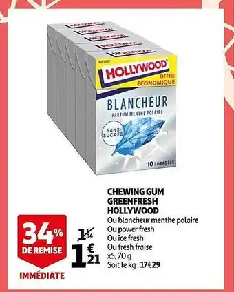 Auchan Chewing gum greenfresh hollywood offre