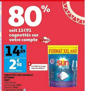 Auchan Tablettes lave vaisselle optimum sun offre