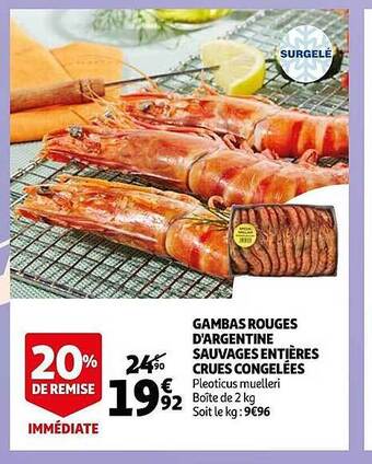 Auchan Gambas rouges d'argentine sauvages entières crues congelées offre