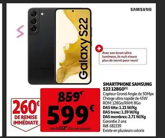 Auchan Smartphone samsung s22 128 go offre