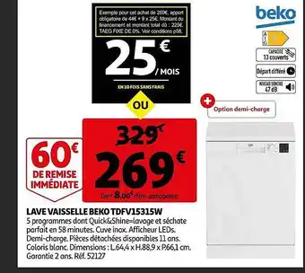 Auchan Lave vaisselle beko offre