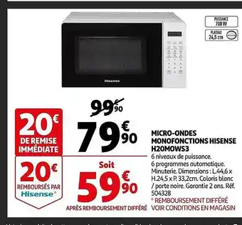 Auchan Micro-ondes monofonctions hisense h2omows3 offre