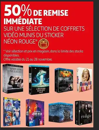 Auchan Coffrets vidéo munis du sticker néon rouge offre