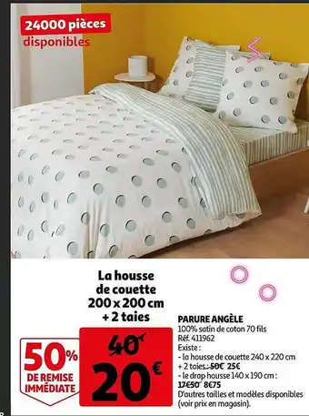 Auchan Parure engèle : la housse de couette 200 x 200 cm + 2 taies offre