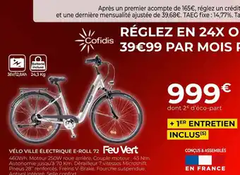 Feu Vert Vélo ville électrique e-roll 72 offre