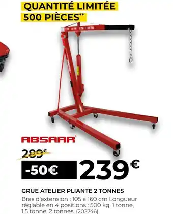 Feu Vert Absaar grue atelier pliante 2 tonnes offre