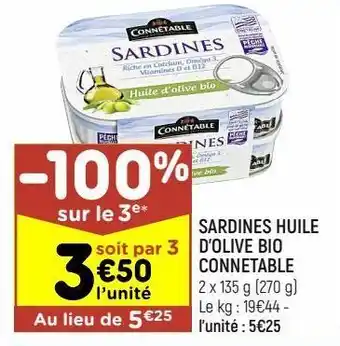 Leader Price Sardines huile d'olive bio connetable offre