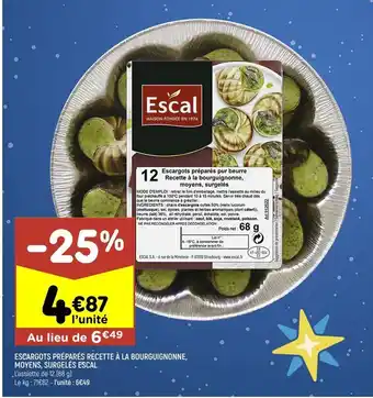 Leader Price Escargots préparés recette à la bourguignonne, moyens, surgeles escal offre