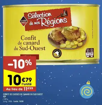 Confit de cuisses de canard du sud ouest igp leader price