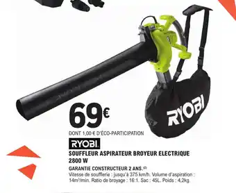 E.Leclerc Brico RYOBI souffleur aspirateur broyeur electrique 2800 W offre