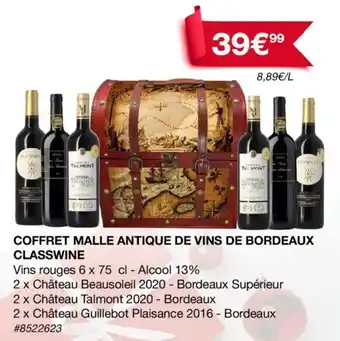 Costco Coffret malle antique de vins de bordeaux classwine offre