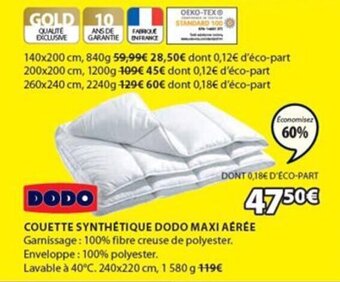 JYSK Couette synthétique dodo maxi aérée offre