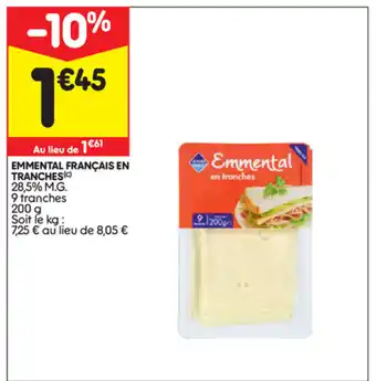 Leader Price Emmental français en tranches offre