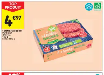 Leader Price 4 Steaks hachés bio offre