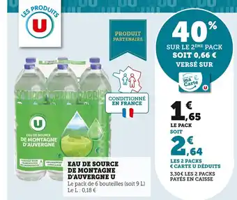 Super U Eau de Source de Montagne D'Auvergne U offre
