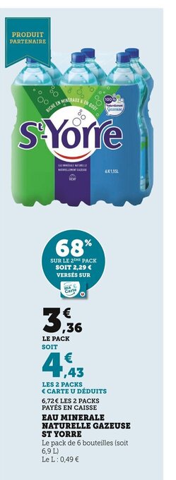 Super U Eau Minerale Naturelle Gazeuse St Yorre offre