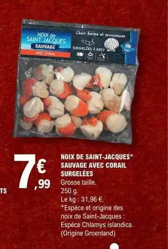E.Leclerc Noix de saint-jacques sauvage avec corail surgelées offre