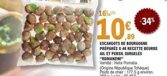 E.Leclerc Escargots de bourgogne préparés x48 recette beurre ail et persil surgelés offre