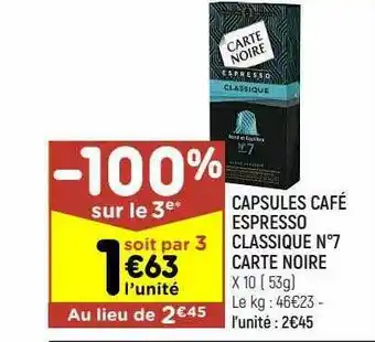 Capsules café espresso classique n°7 carte noire