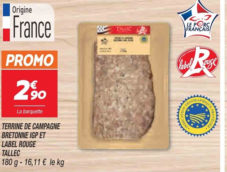 Promo Terrine de Campagne Bretonne IGP Et Label Rouge Tallec chez Netto