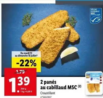 Lidl 2 panés au cabillaud MSC offre