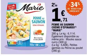 E.Leclerc Penne Au Saumon Creme d'Epinards Mari offre