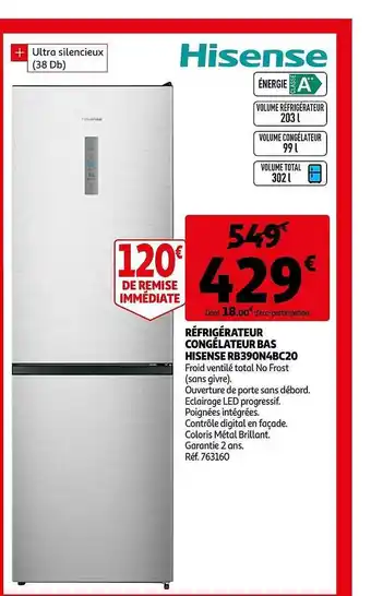 Auchan Réfrigérateur Congélateur Bas Hisense Rb39on4bc20 offre