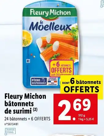 Lidl Fleury Michon bâtonnets de surimi offre