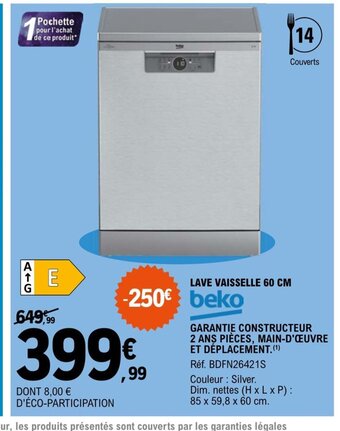 E.Leclerc Beko Lave Vaisselle 60cm offre