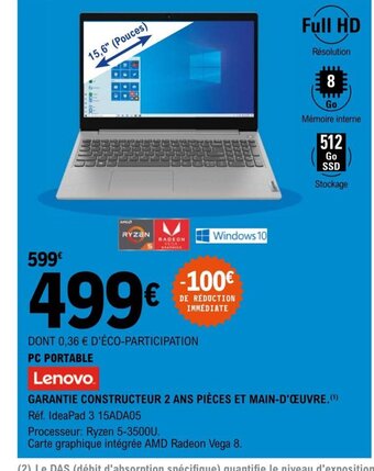 E.Leclerc Lenovo PC Portable offre
