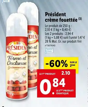 Lidl Président crème fouettée offre
