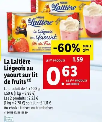 Lidl La Laitière Liégeois au yaourt sur lit de fruits offre