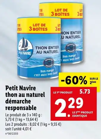 Lidl Petit Navire thon au naturel démarche responsable offre