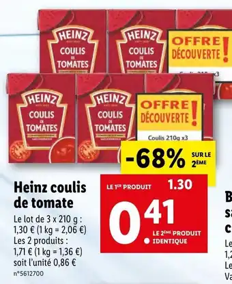 Lidl Heinz coulis de tomate offre