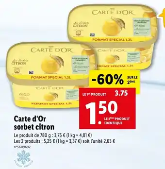 Lidl Carte d'Or sorbet citron offre