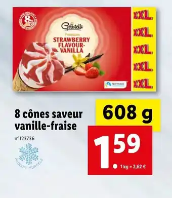 Lidl 8 cônes saveur vanille-fraise offre