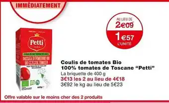 Monoprix Coulis de tomates bio 100% tomates de toscane offre