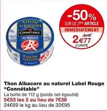 Monoprix Thon albacore au naturel label rouge offre