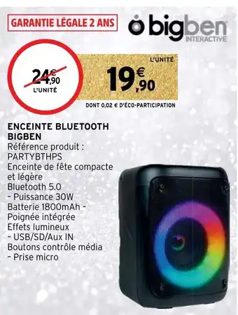 Intermarché Hyper Enceinte Bluetooth Bigben offre