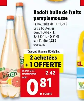 Lidl Badoit bulle de fruits pamplemousse offre