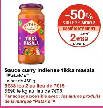 Monoprix Patak’s sauce curry indienne tikka masala offre