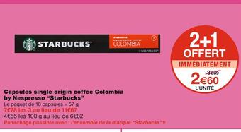 Monoprix Starbucks capsules single origin coffee colombia by nespresso offre