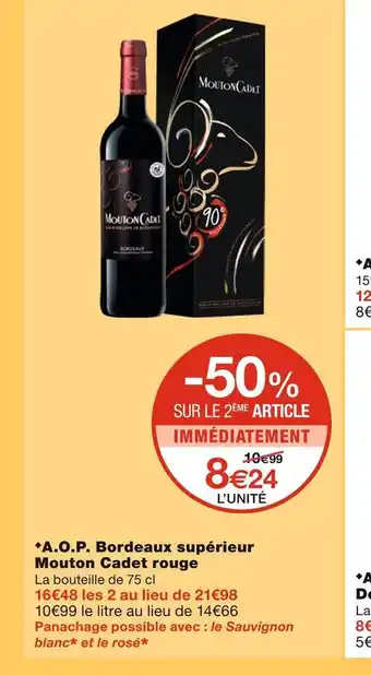 Monoprix Mouton cadet a.o.p. bordeaux supérieur rouge offre