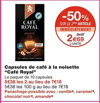 Monoprix Café royal capsules de café à la noisette offre