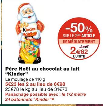 Monoprix Kinder père noël au chocolat au lait offre