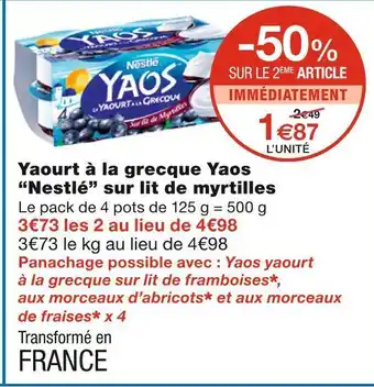 Monoprix Nestlé yaourt à la grecque yaos sur lit de myrtilles offre
