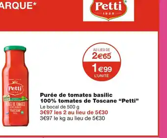 Monoprix Petti purée de tomates basilic 100% tomates de toscane offre