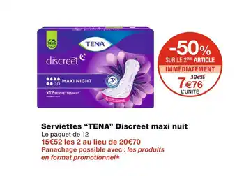 Monoprix Tena serviettes discreet maxi nuit offre