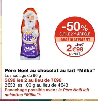 Monoprix Milka père noël au chocolat au lait offre